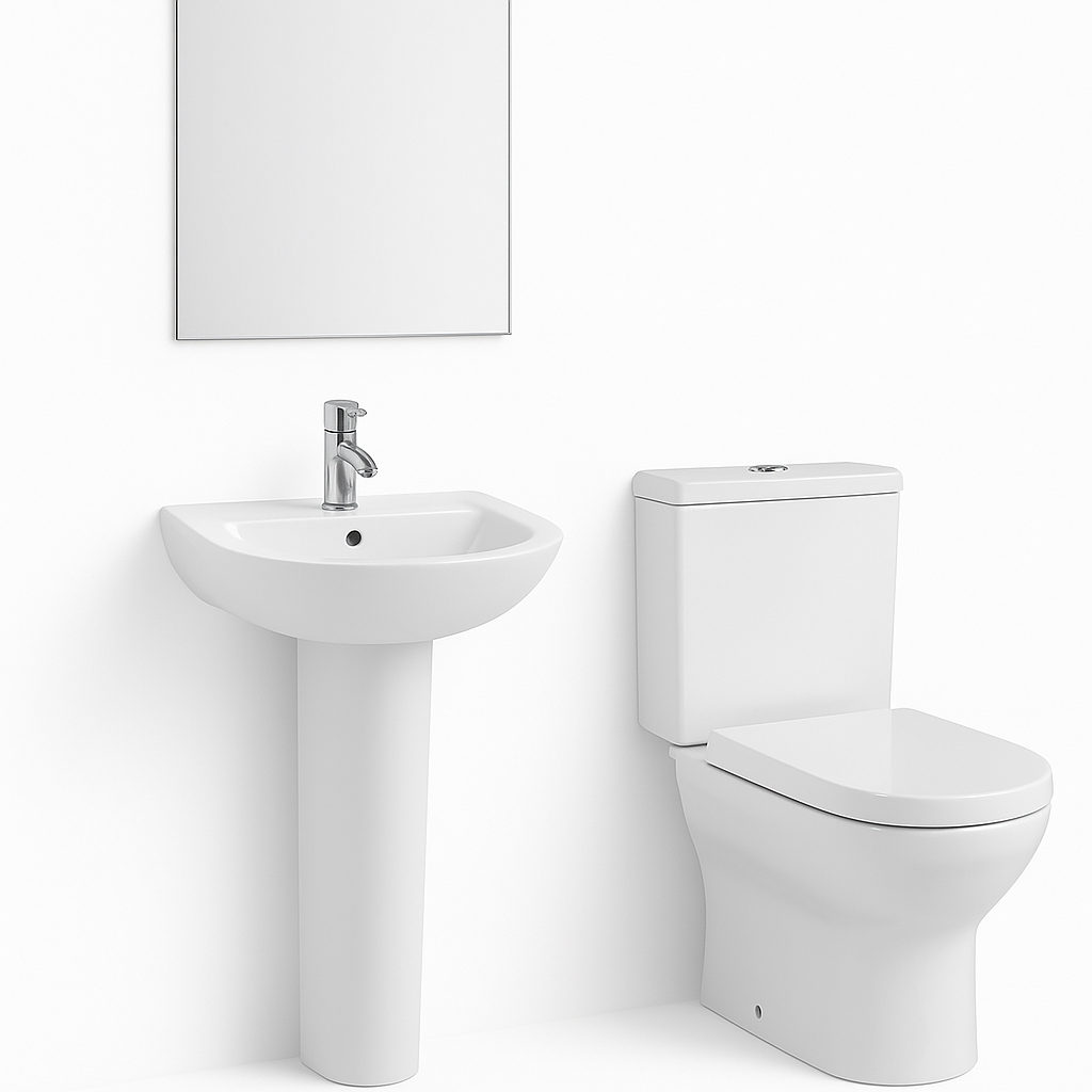 Bathroom Basic white ceramic Set - 4 Items