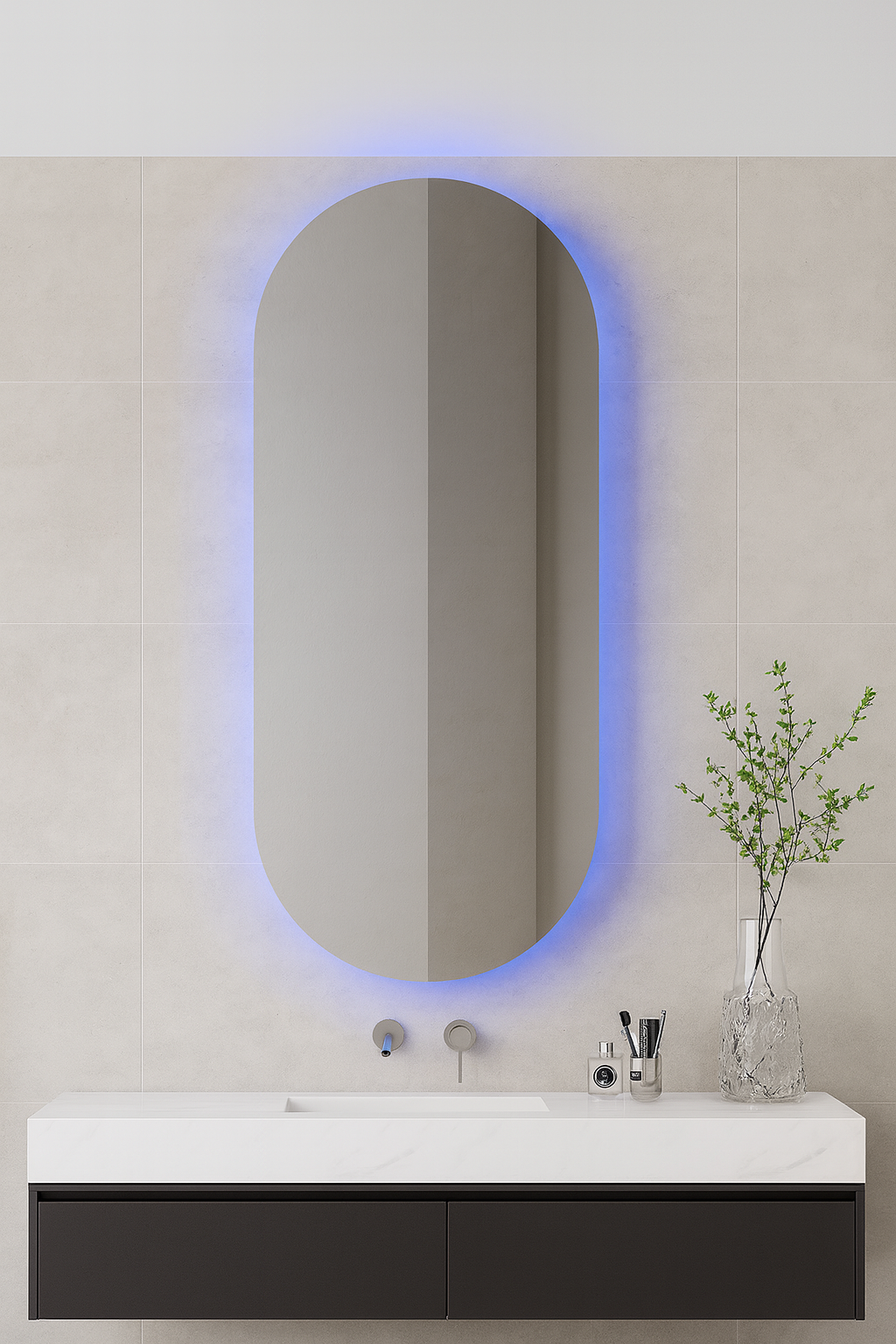 SLIM VERTICAL OVAL LED ANTI FOG SENSOR MOTION MIRROR 500MM X 800MM