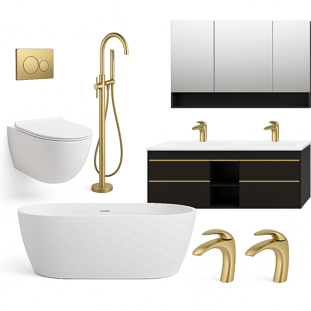 Gold and Black His and Hers Bathroom set 8 items