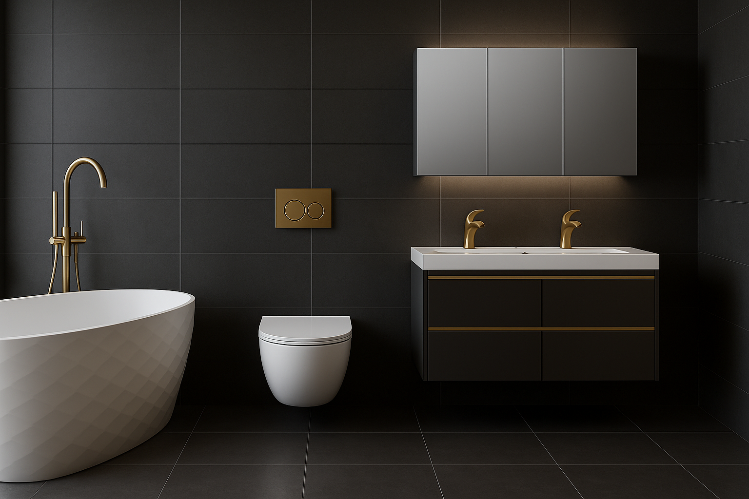 Gold and Black His and Hers Bathroom set 8 items