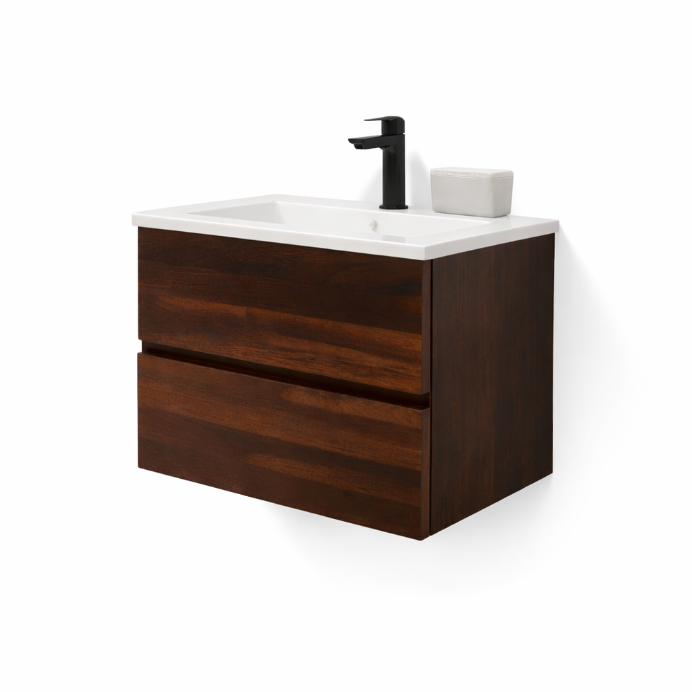 Silka walnut brown wall hung vanity unit inc basin 600mm