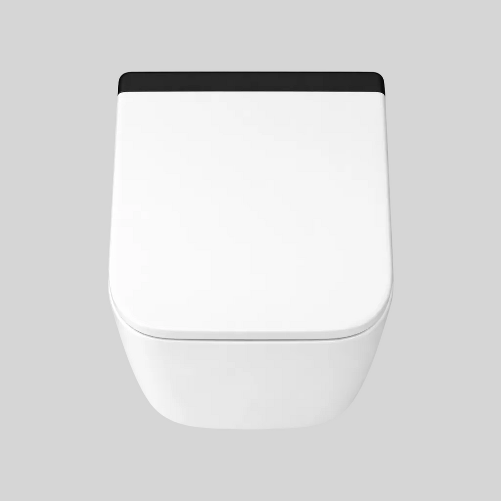 Savoy white wall hung rimless toilet matte black accent
