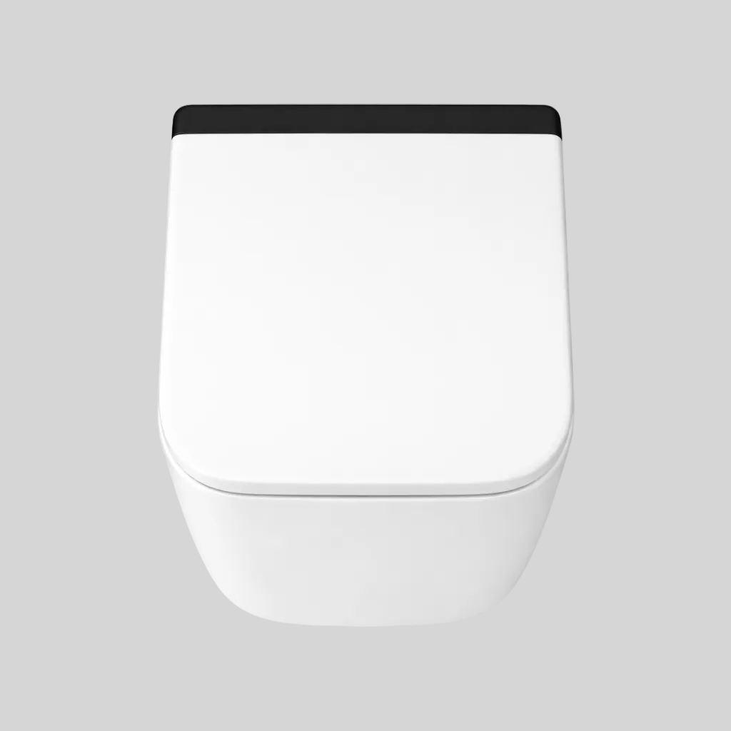 Savoy white wall hung rimless toilet matte black accent