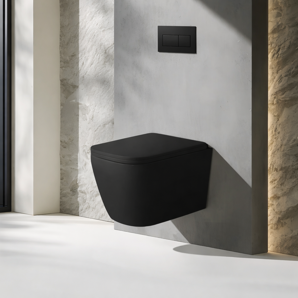 savoy matte black rimless wall hung toilet