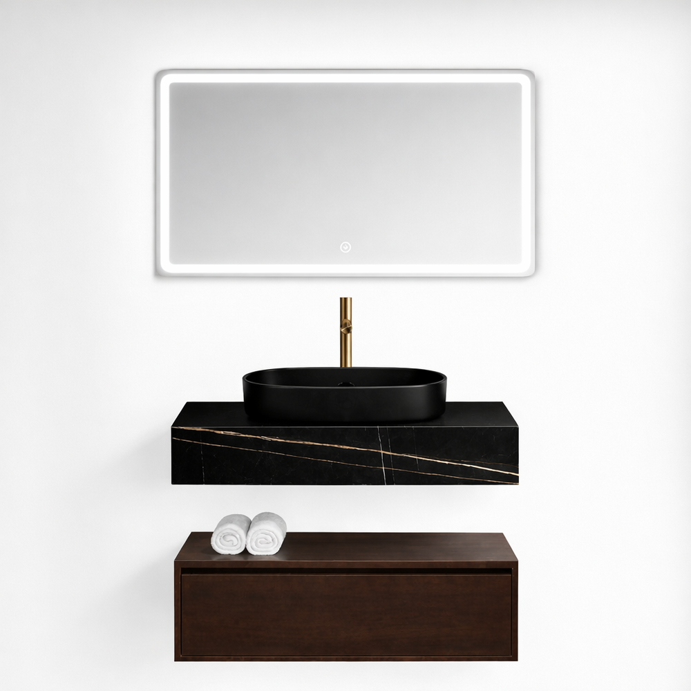 Serano black walnut floating vanity unit 700mm