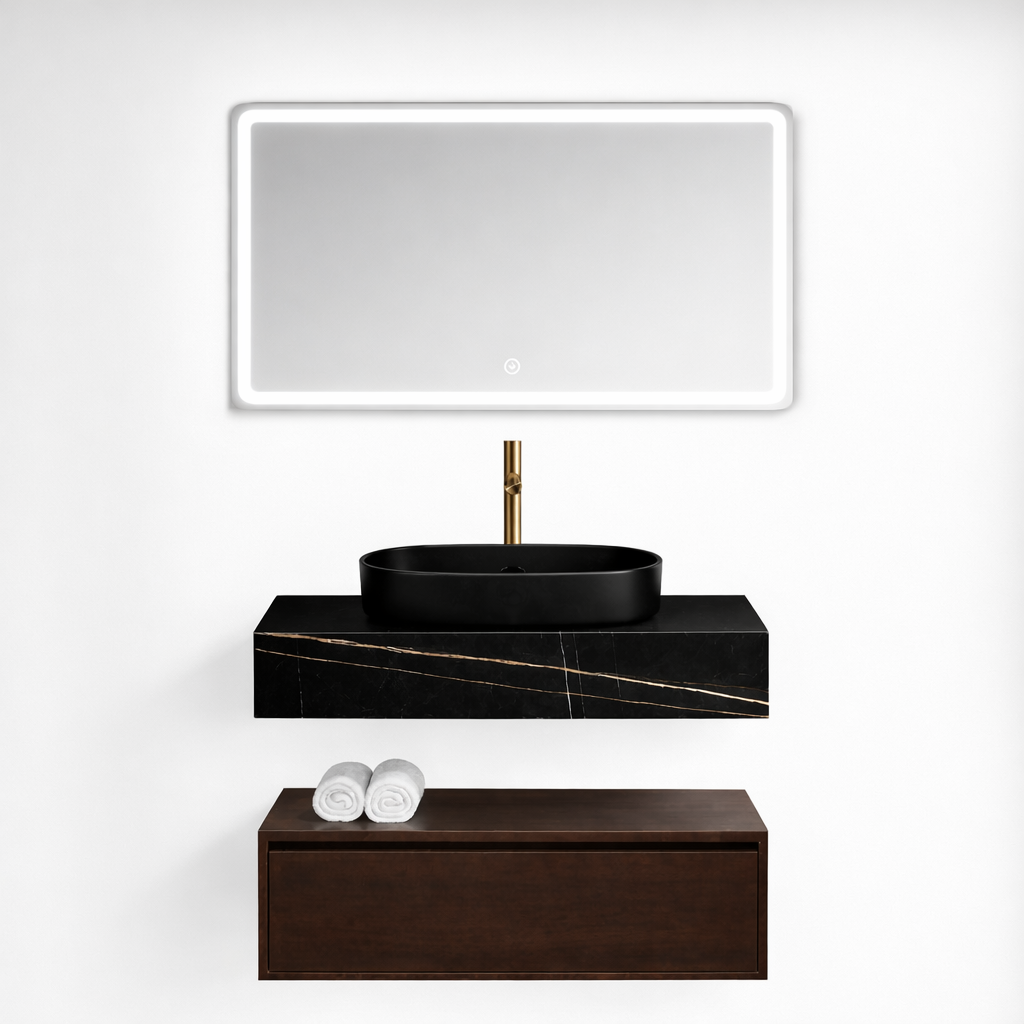 Serano black walnut floating vanity unit 700mm
