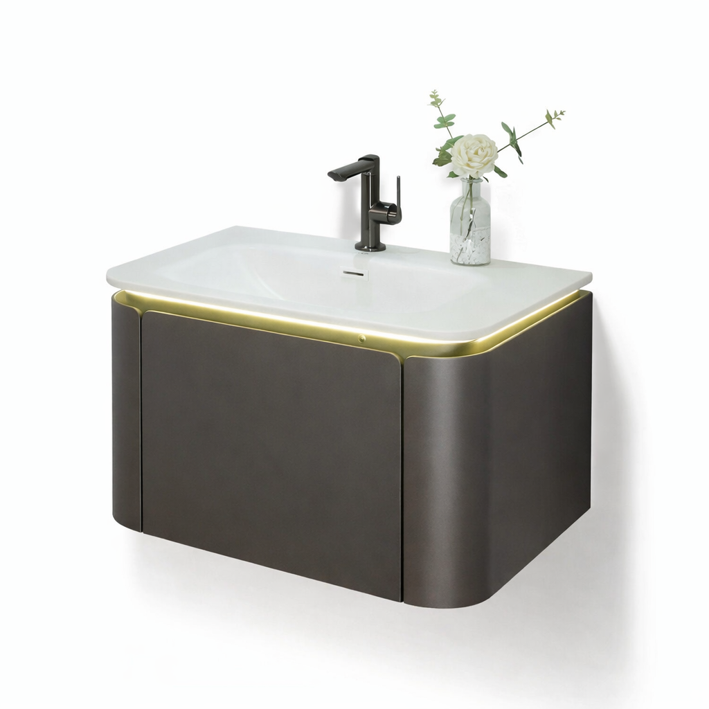 Annie Metallic grey LED wall hung vanity 700mm