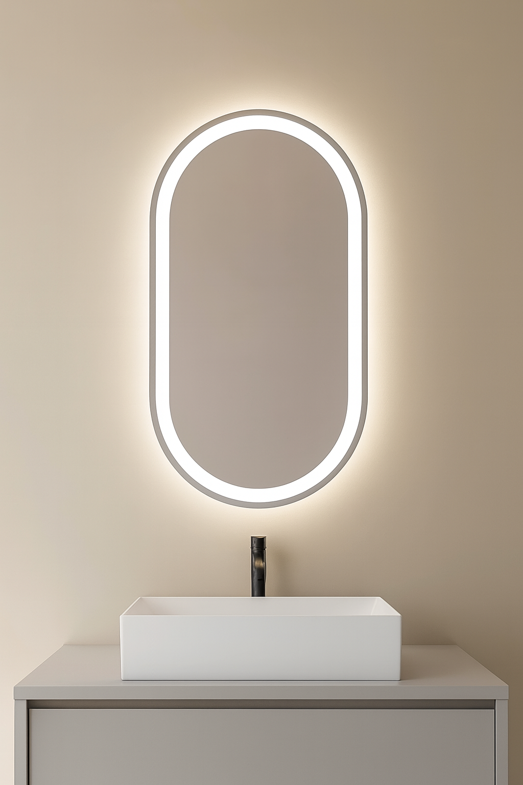 VERTICAL OVAL LED ANTI FOG SENSOR MOTION MIRROR 450MM X 900MM