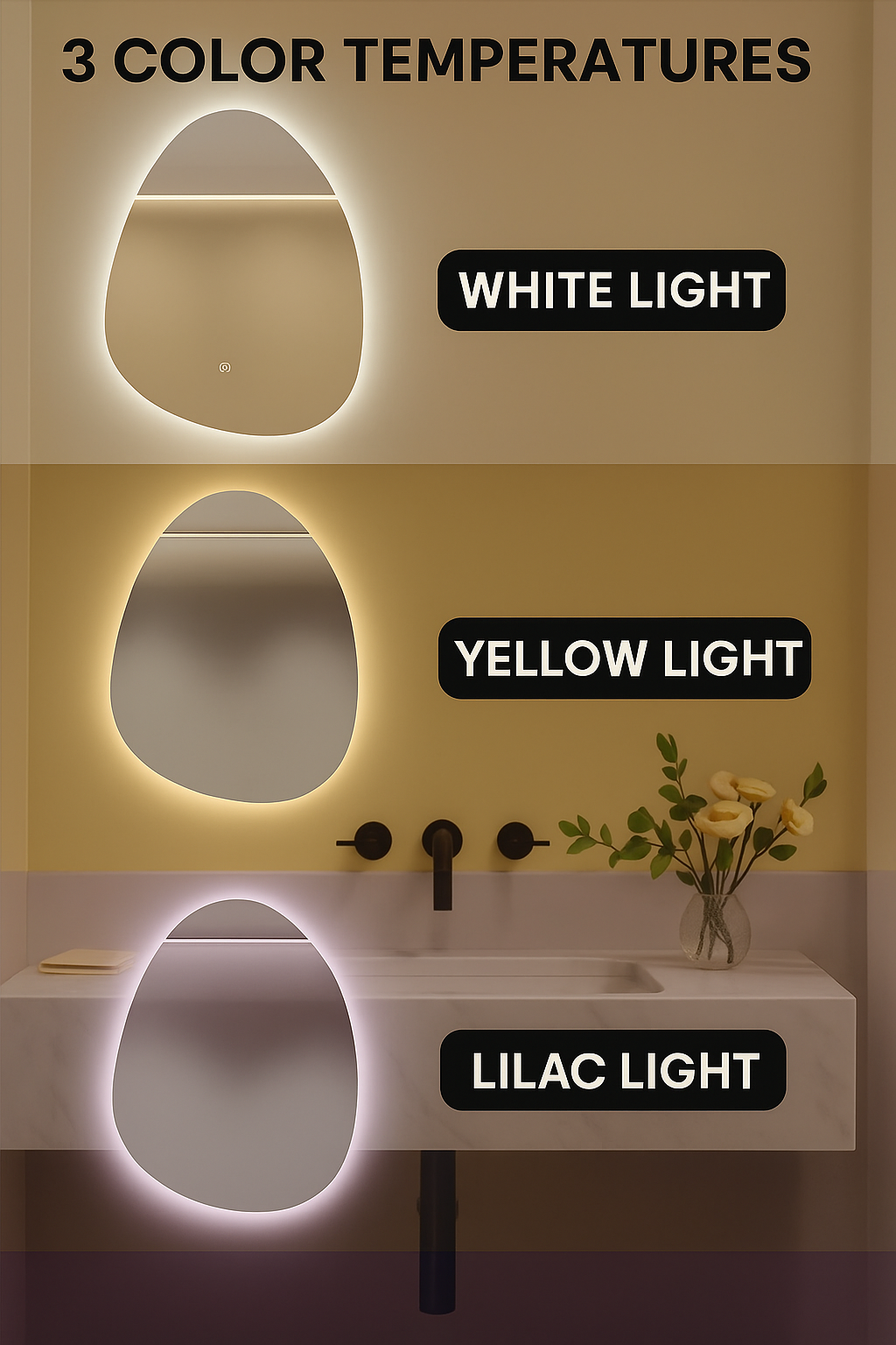 TEAR DROP LED ANTI FOG MOTION SENSOR MIRROR 700MM X 900MM