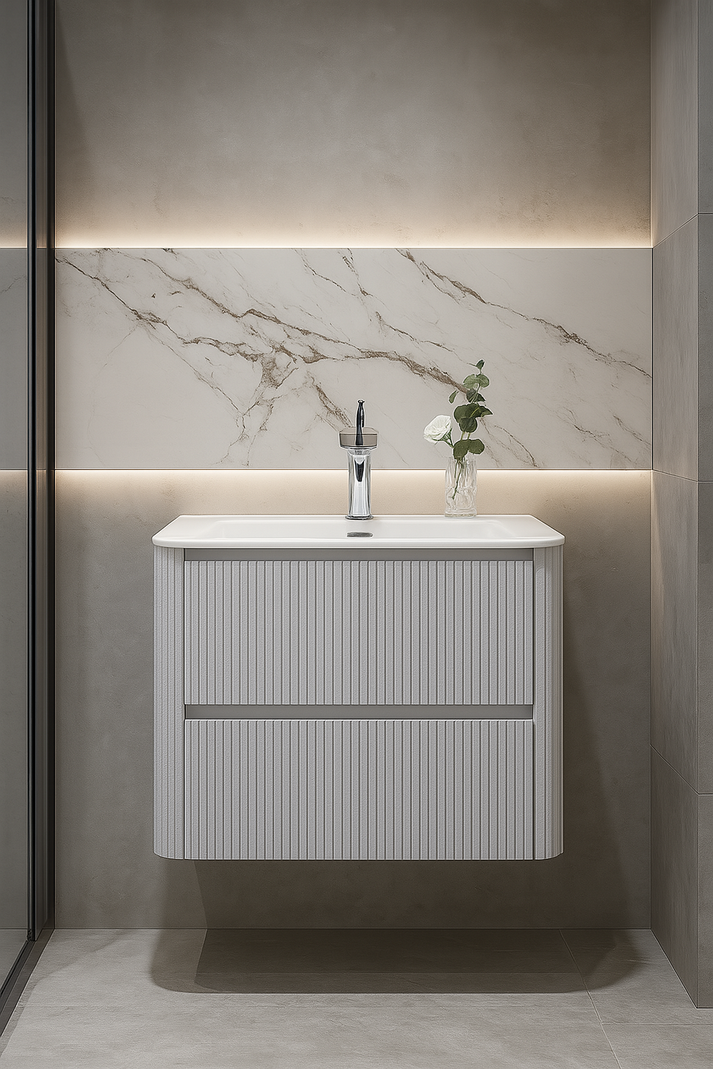 Vano wall hung fluted vanity cabinet 600mm X 500mm