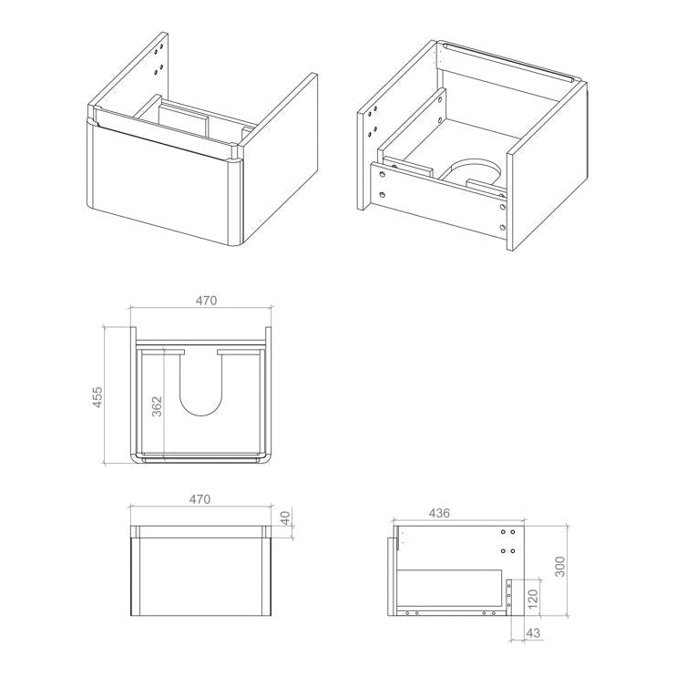 Kuba Wall Hung 1 Drawer vanity Unit & 1TH Basin