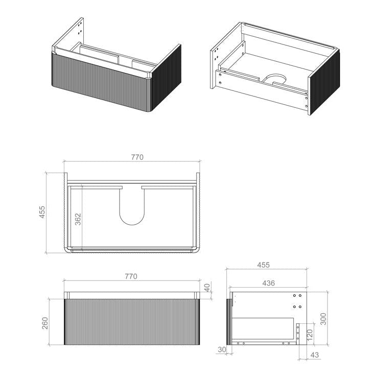 Kuba Wall Hung 1 Drawer vanity Unit & 1TH Basin