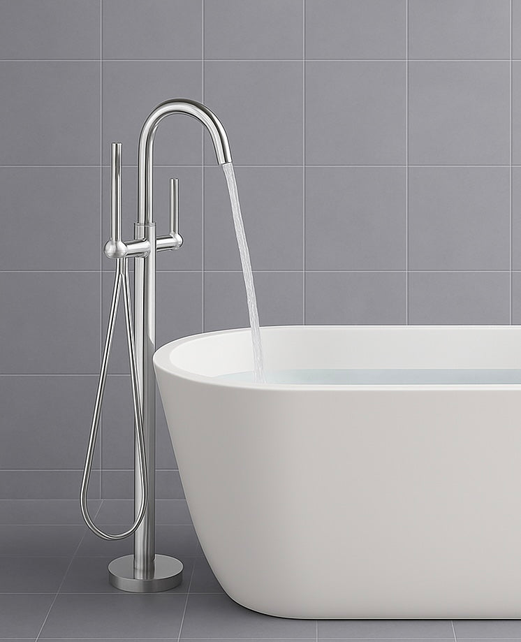 Tide polished chrome free standing bathtub mixer