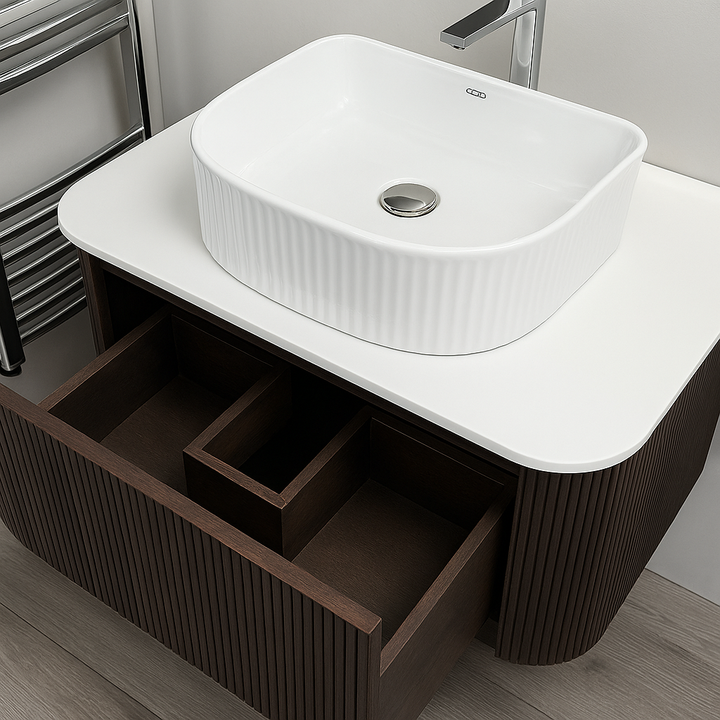Ebano Wall Hung Fluted Cabinet Vanity 800mm X 500mm