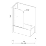 800x1400mm Radius Bath Screen (6mm) - Chrome