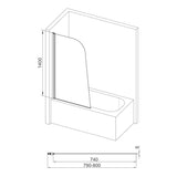 800x1400mm Sail Bath Screen (6mm) - Chrome