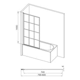 800x1400mm Square Grid Bath Screen (6mm) - Matt Black