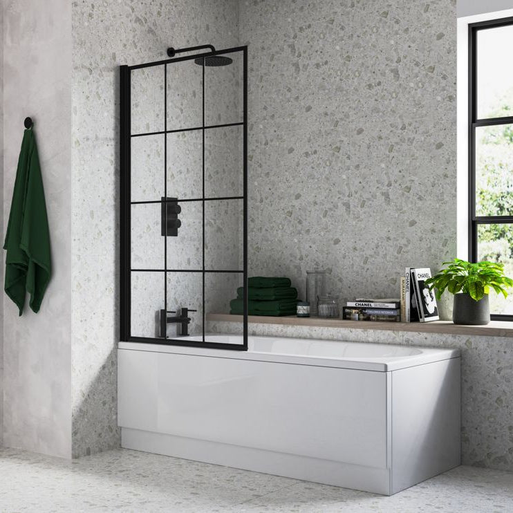 800x1400mm Square Grid Bath Screen (6mm) - Matt Black