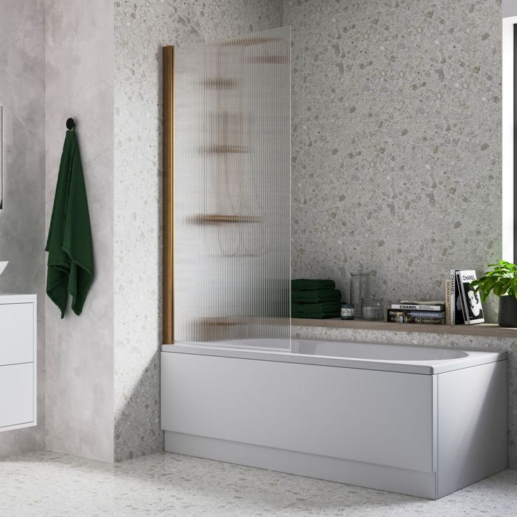 Fluted 800x1500mm Single Straight Bath Screen (5mm)