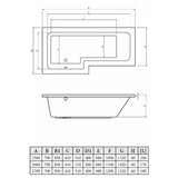 L-Shape 1700x700-850x410mm 0TH Shower Bath, Panel & Screen (RH)
