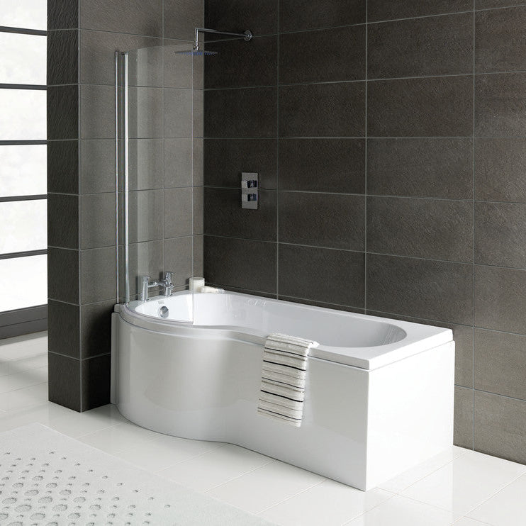 P-Shape 1700x700-850x410mm 0TH Shower Bath, Panel & Screen