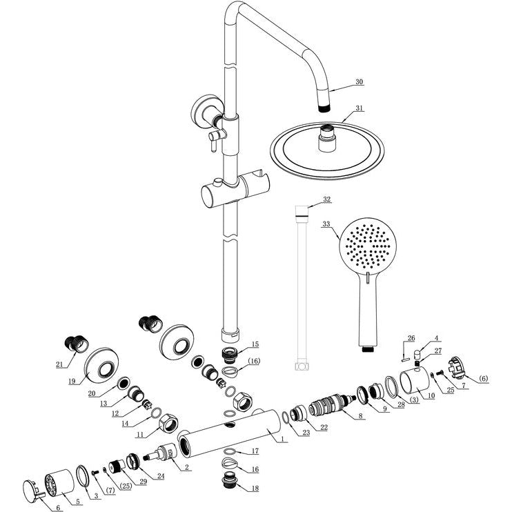 Aurora Round Thermostatic Bar Mixer w/Riser Kit - Brushed Bronze