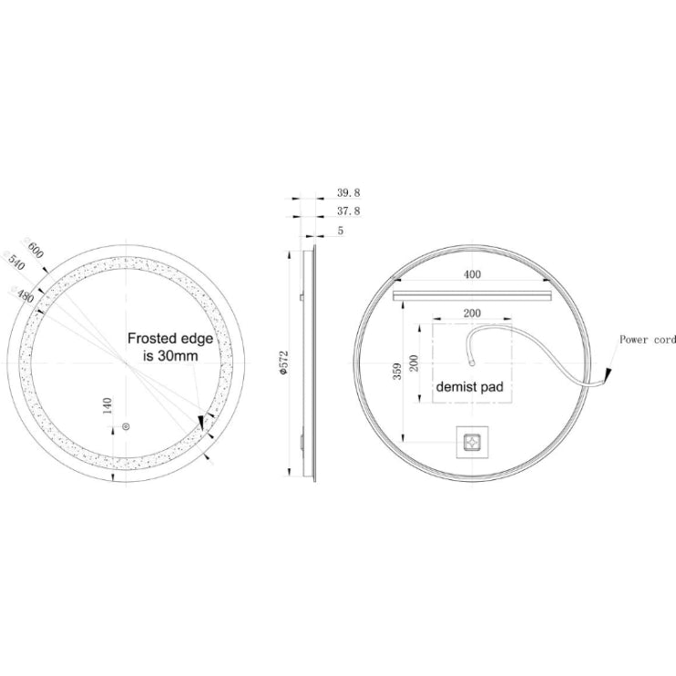 Elaina 600mm Round Front-Lit LED Mirror
