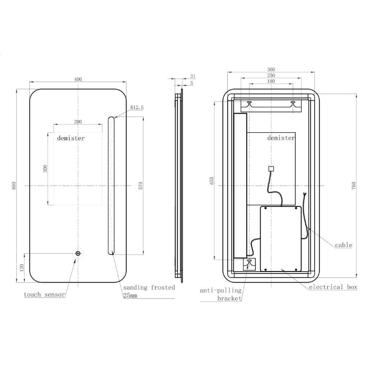 Kita 400x800mm Oblong LED Mirror
