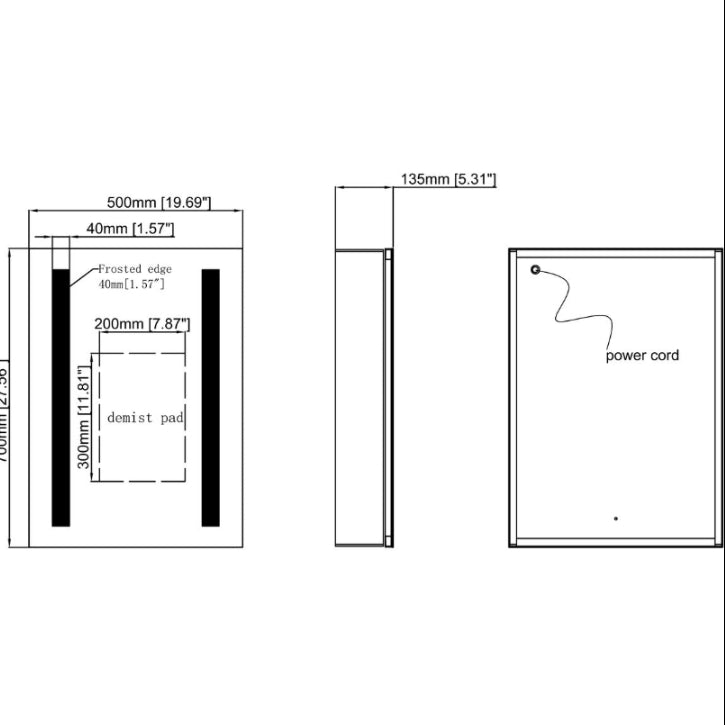 Sakura 500mm 1 Door Front-Lit LED Mirror Cabinet