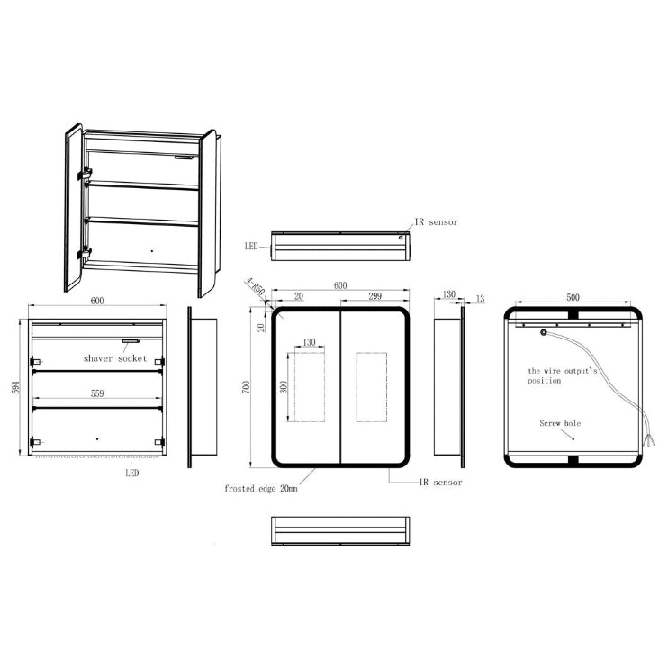Akari 600mm 2 Door LED Mirrored Cabinet