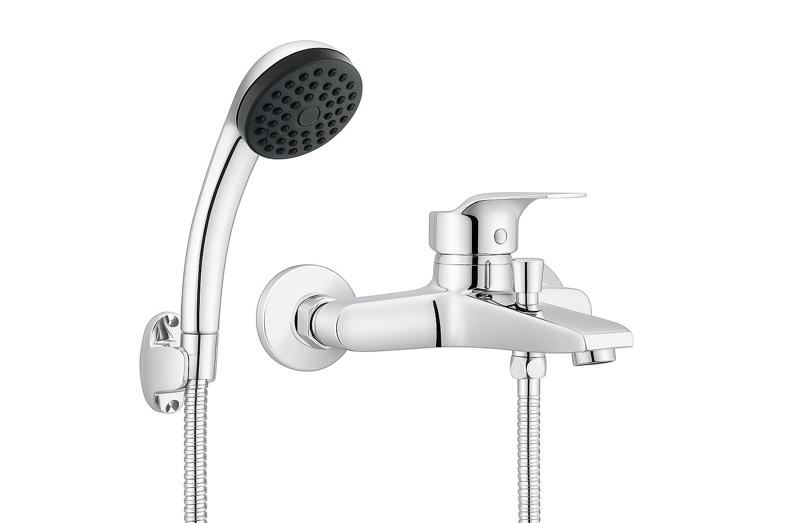 Linear polished chrome shower mixer