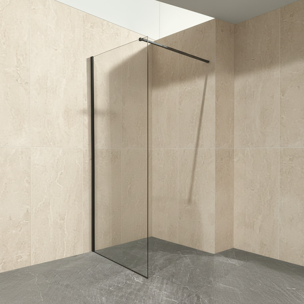 Aqua Walk In Shower Screen Matte Black 1000mm
