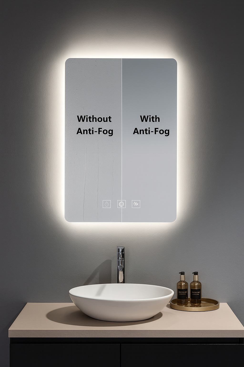 VERTICAL HALOGLOW LED ANTI FOG MOTION SENSOR MIRROR 400MM X 700MM