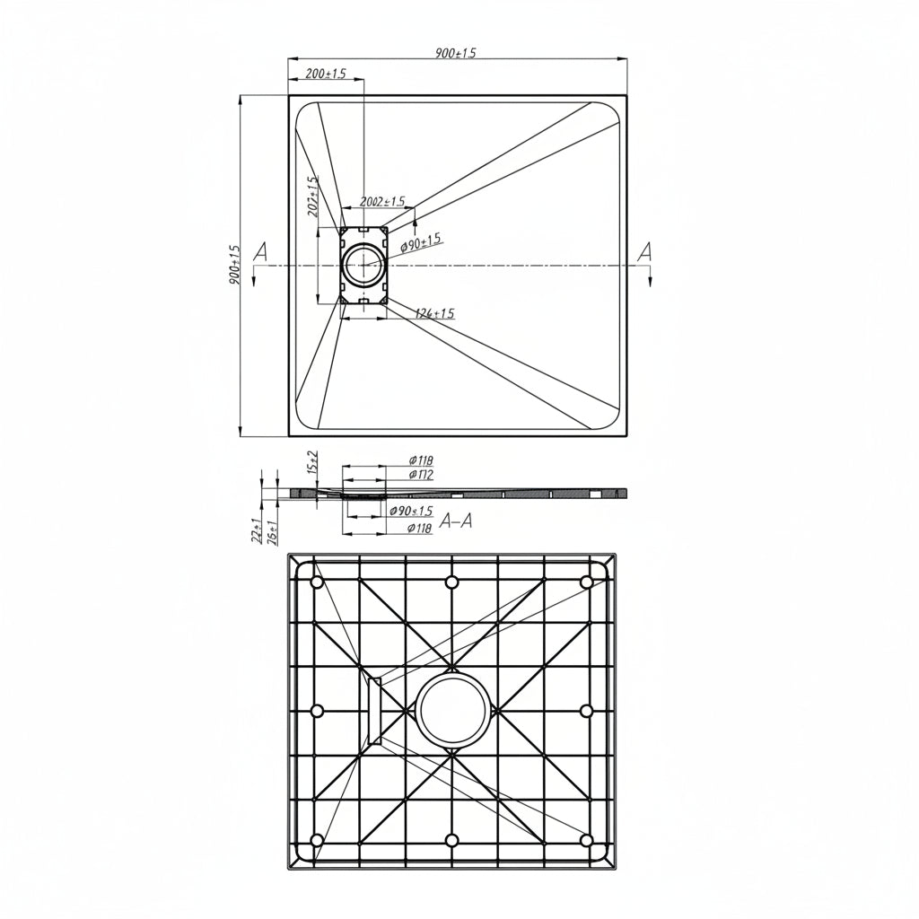 Squared Resin Shower Tray white Slate 900 × 900