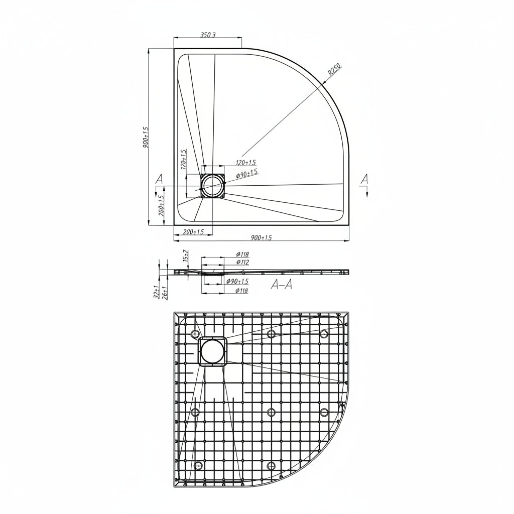 Resin Quadrant Shower Tray anti slip 900 × 900