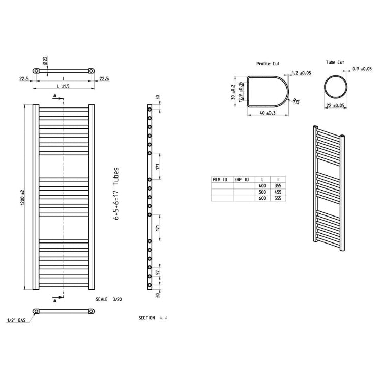 Grada Straight 30mm Ladder Radiator