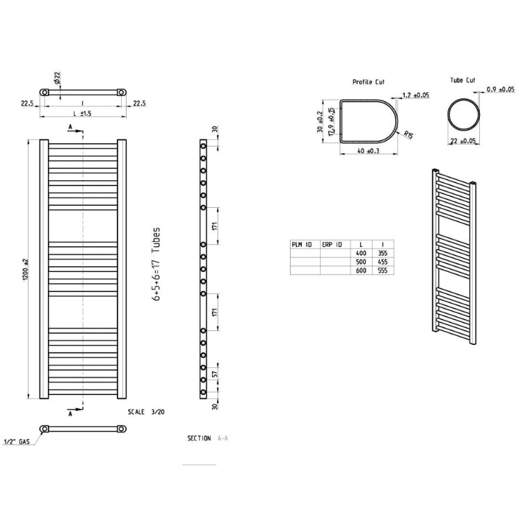 Grada Straight 30mm Ladder Radiator