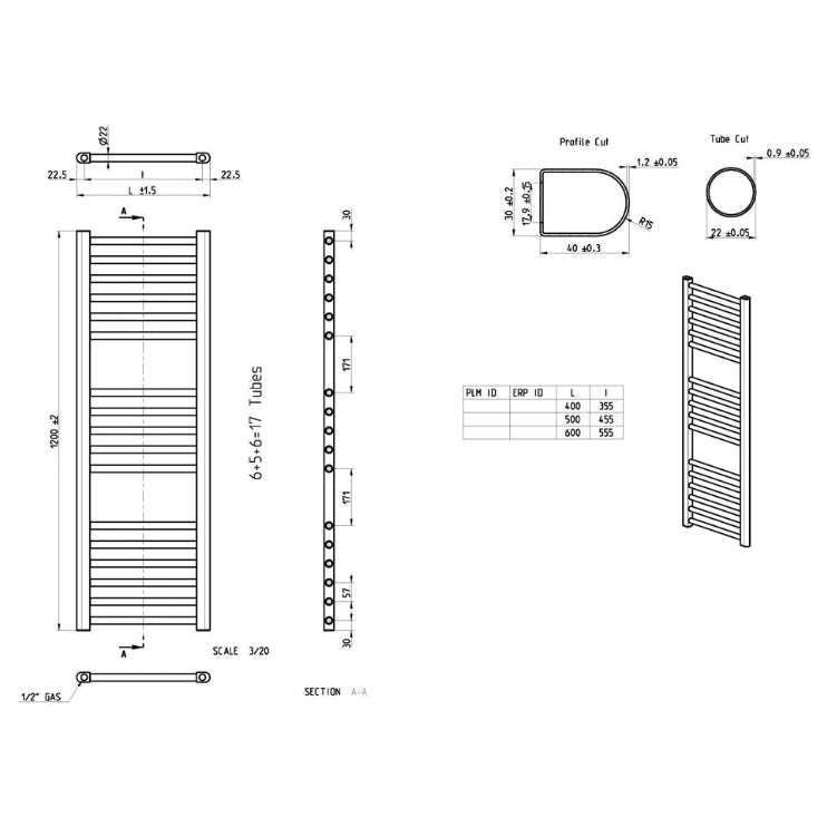 Grada Straight 30mm Ladder Radiator