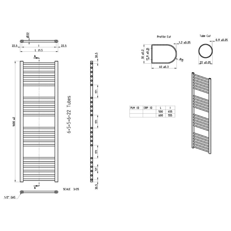 Grada Straight 30mm Ladder Radiator