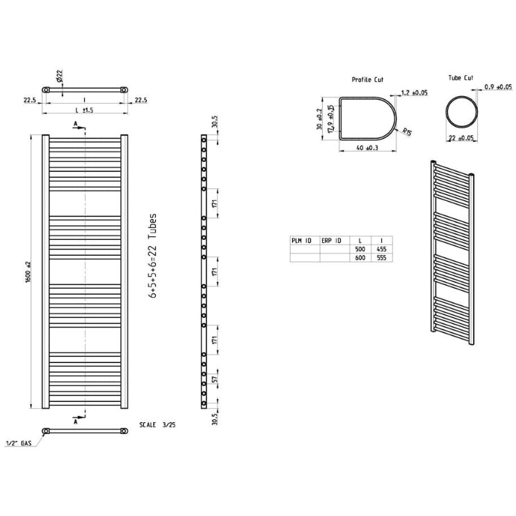 Grada Straight 30mm Ladder Radiator