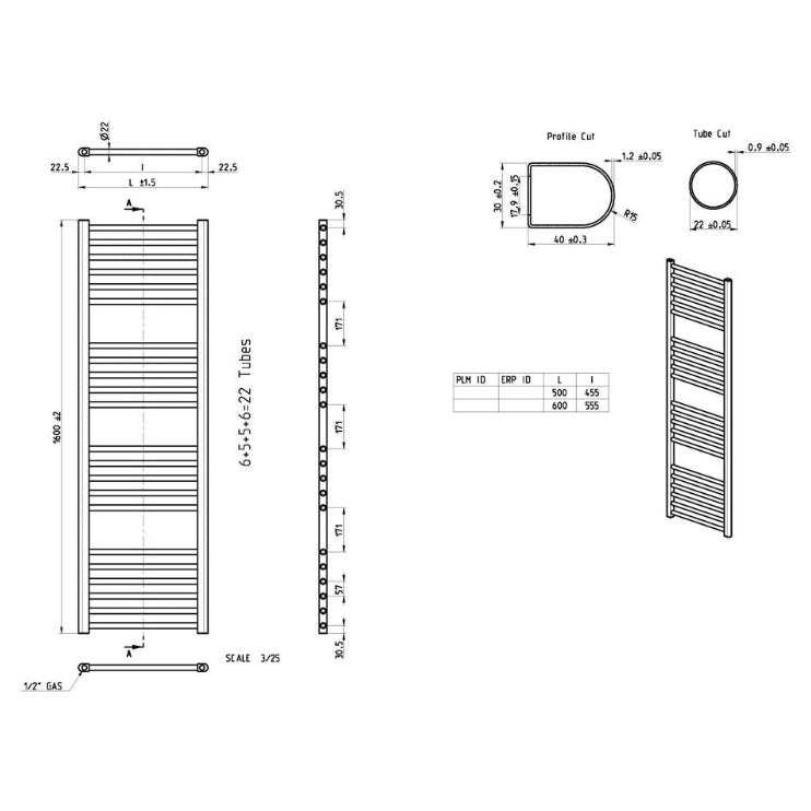 Grada Straight 30mm Ladder Radiator