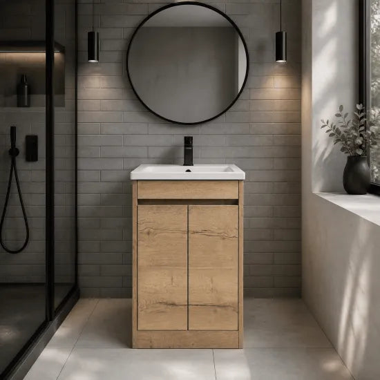 nuie Havana Autumn Oak 2 Door Floor Standing Vanity Unit With Mid-Edge Basin