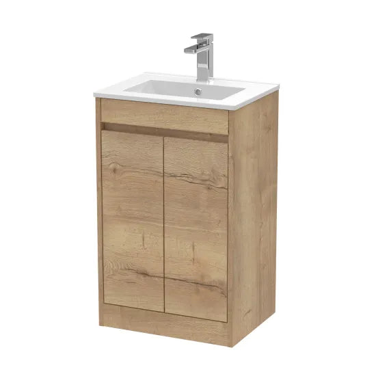 nuie Havana Autumn Oak 2 Door Floor Standing Vanity Unit With Minimalist Basin
