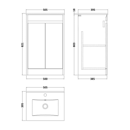 nuie Havana Autumn Oak 2 Door Floor Standing Vanity Unit With Minimalist Basin