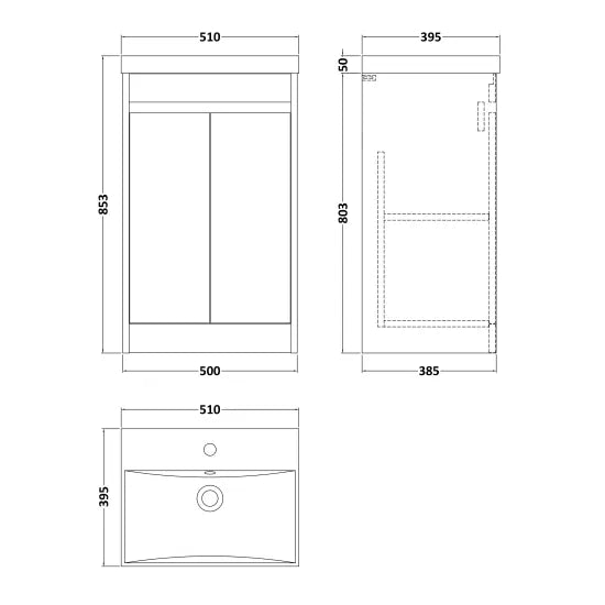 nuie Havana Autumn Oak 2 Door Floor Standing Vanity Unit With Thin-Edge Basin