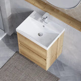 nuie Havana Autumn Oak 2 Drawer Wall Hung Vanity Unit With Thin Edge Basin