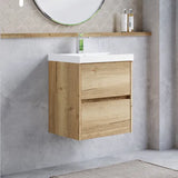 nuie Havana Autumn Oak 2 Drawer Wall Hung Vanity Unit With Thin Edge Basin