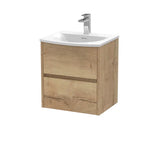 nuie Havana 500mm Autumn Oak 2 Drawer Wall Hung Vanity Unit With U-Shaped Curved Basin