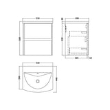 nuie Havana 500mm Autumn Oak 2 Drawer Wall Hung Vanity Unit With U-Shaped Curved Basin