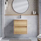 nuie Havana 500mm Autumn Oak 2 Drawer Wall Hung Vanity Unit With U-Shaped Curved Basin
